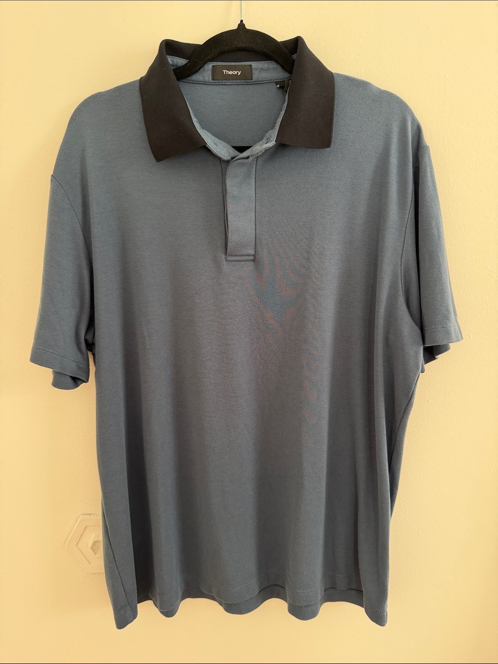 Theory Men's Blue Polo with Black Contrast Collar